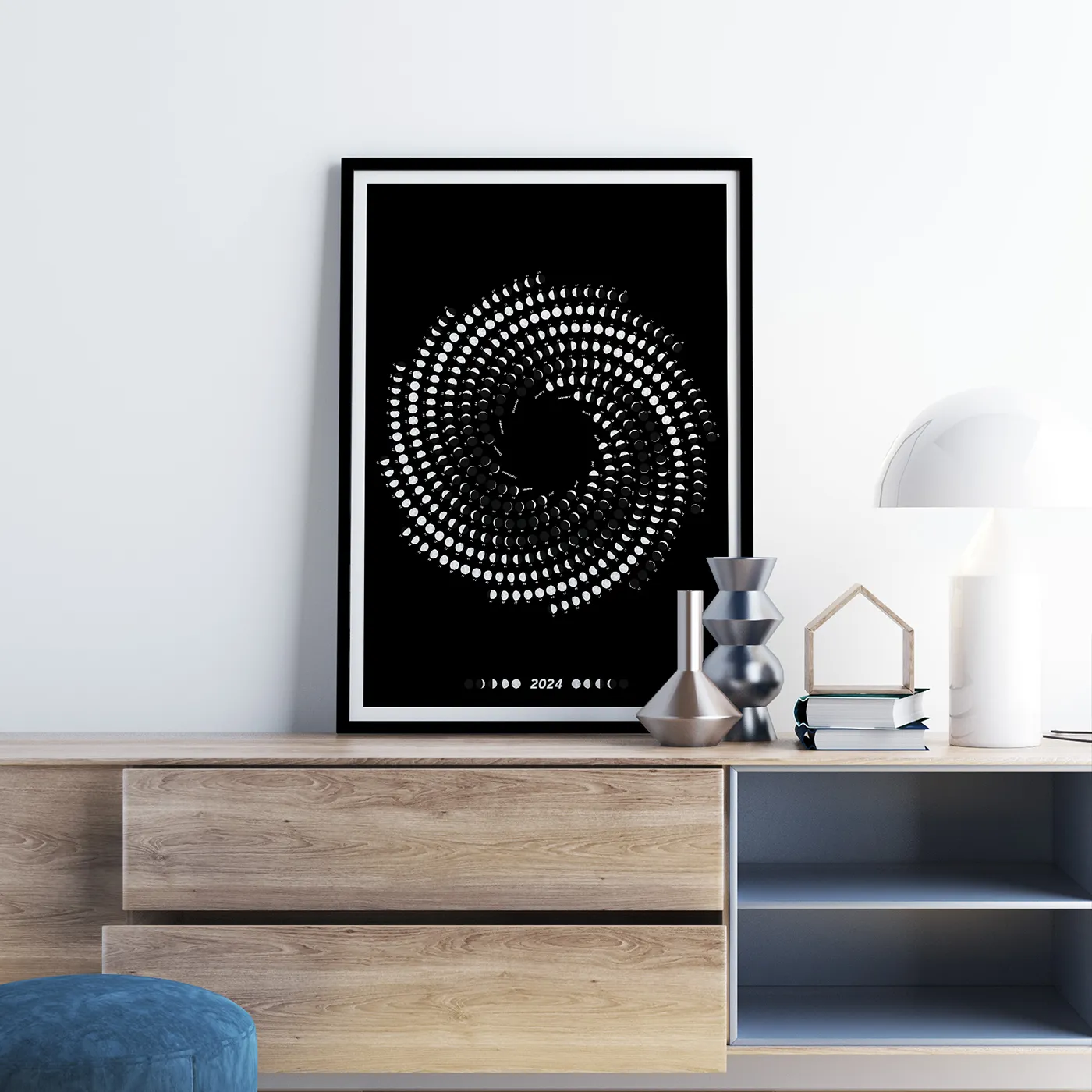 2024 Moon Calendar Poster with Phases of Moon, Single Page Space Art