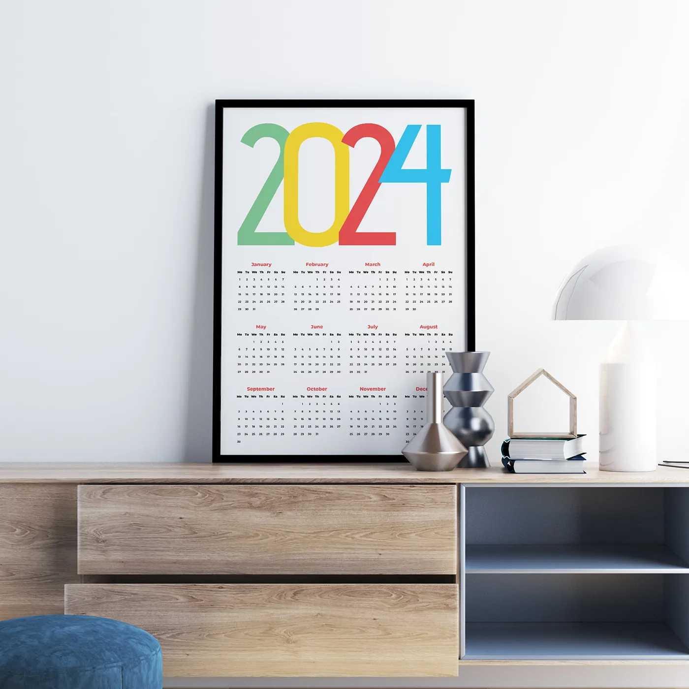 2024 Wall Calendar for Entryway Decoration in Rainbow Colors MeloPrints