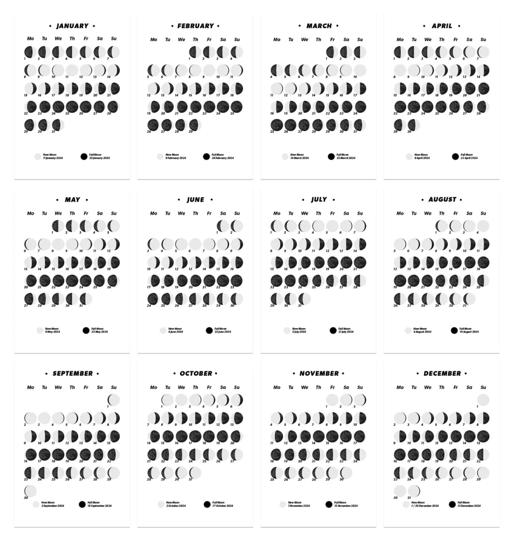 2024 Desk Calendar with Lunar Phases – MeloPrints